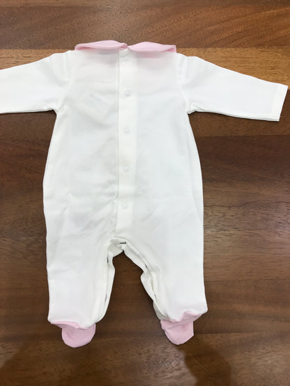 Tutina Le Bebè in cotone intera con piedini manica lunga con collo tondo rosa con orsetto sul davanti