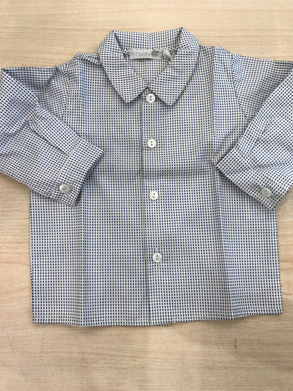 Camicia Colibrì in cotone bianco a quadretti blu scuro manica lunga
