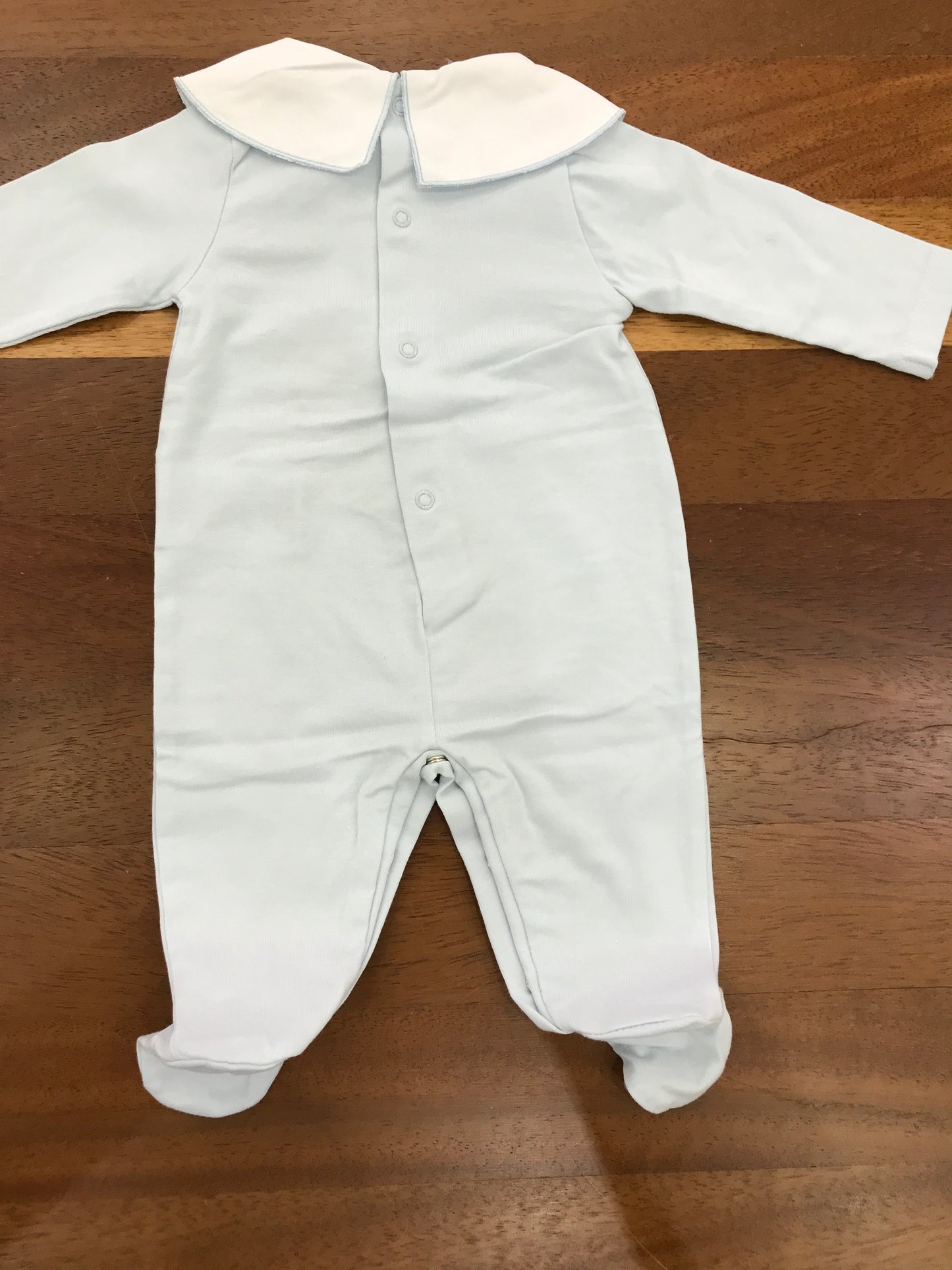 Tutina Nanan in cotone celeste gamba lunga manica lunga con colletto bianco con orsetti