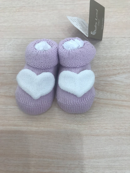 Babbucce Baby Lord in filo glicine con cuore bianco