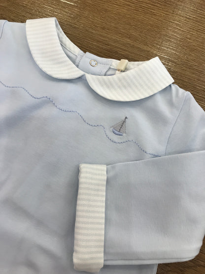 Tutina Laranjinha in cotone intera celeste con ricamo