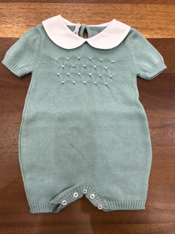 Pagliaccetto Baby Lord in filo mezza manica collo tondo bianco lavorazione di punto smock bianco sul petto
