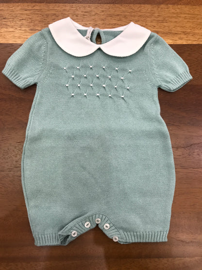 Pagliaccetto Baby Lord in filo mezza manica collo tondo bianco lavorazione di punto smock bianco sul petto