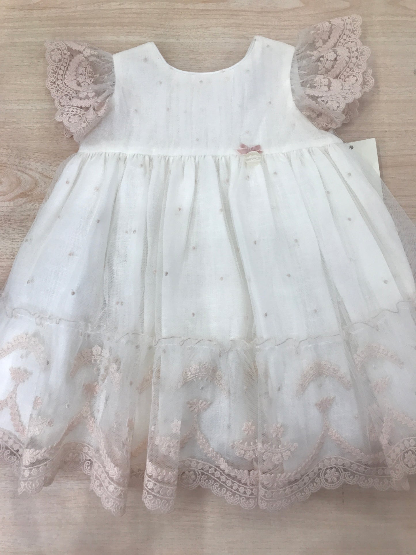 Abito Martin Aranda in cotone con piccoli pois con tulle rifinito da pizzo smanicato con rusche