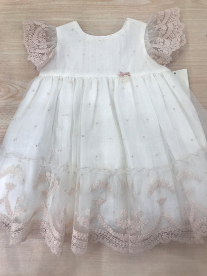 Abito Martin Aranda in cotone con piccoli pois con tulle rifinito da pizzo smanicato con rusche