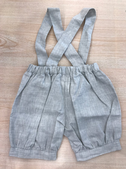 Pantalone Colibrì in lino grigio a sbuffo con bretelle ad incrocio