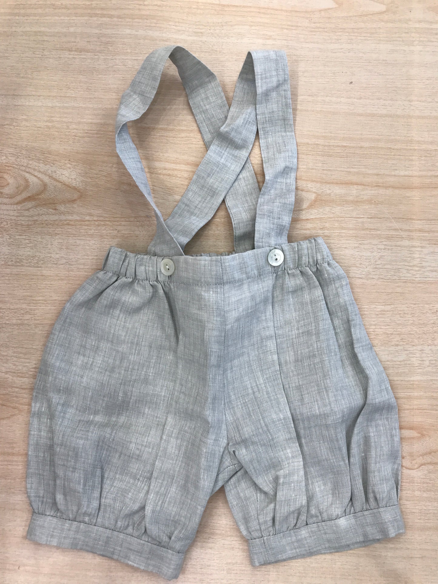 Pantalone Colibrì in lino grigio a sbuffo con bretelle ad incrocio