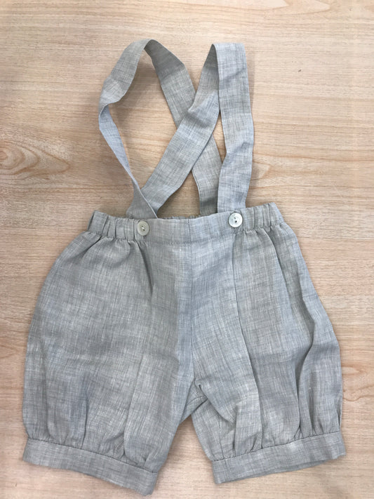 Pantalone Colibrì in lino grigio a sbuffo con bretelle ad incrocio