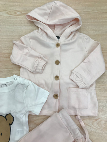 Tuta AVentiQuattrore in cotone rosa tre pezzi t-shirt felpina e pantalone lungo con sacca abbinata decorato da orsetti