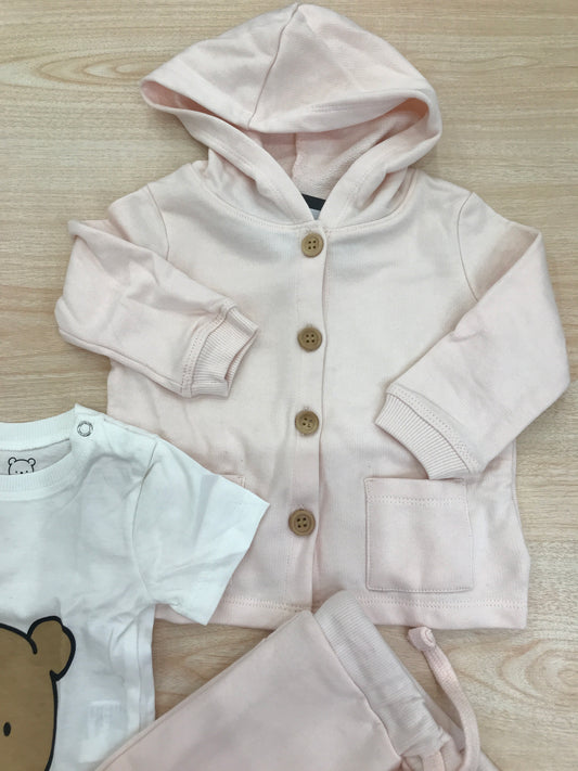Tuta AVentiQuattrore in cotone rosa tre pezzi t-shirt felpina e pantalone lungo con sacca abbinata decorato da orsetti