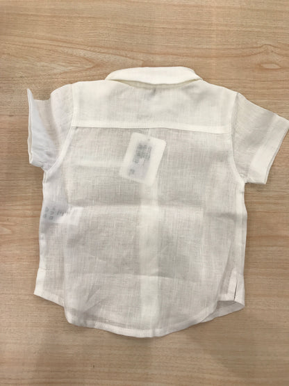 Camicia Coccodè in lino mezza manica tasca con profilo verde e colletto a punta