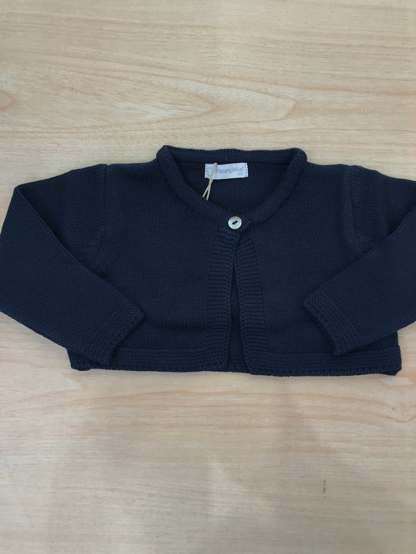 Cardigan Laranjinha in filo di cotone blu scuro con piccolo bottoncino