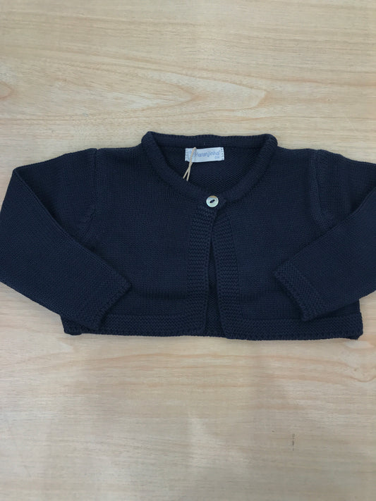 Cardigan Laranjinha in filo di cotone blu scuro con piccolo bottoncino
