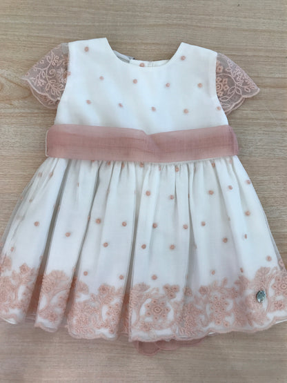 Abito Paz Rodriguez mezza manica in tulle con fascia in vita con pois e pizzo in basso