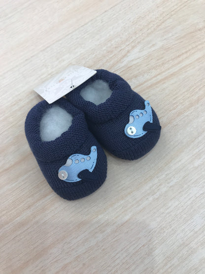 Babbucce Story Loris in filo blu scuro con aereoplano celeste sul davanti