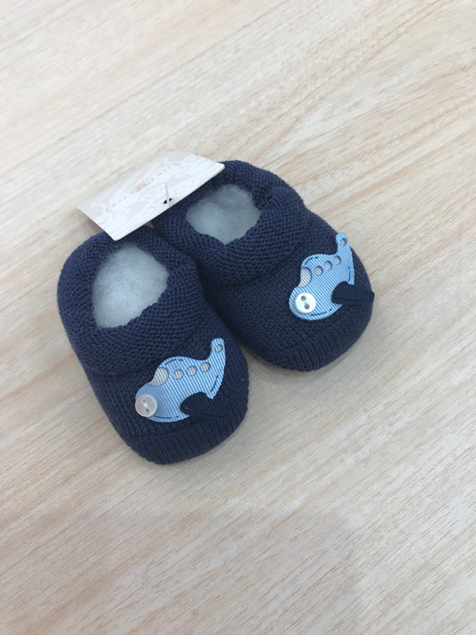 Babbucce Story Loris in filo blu scuro con aereoplano celeste sul davanti