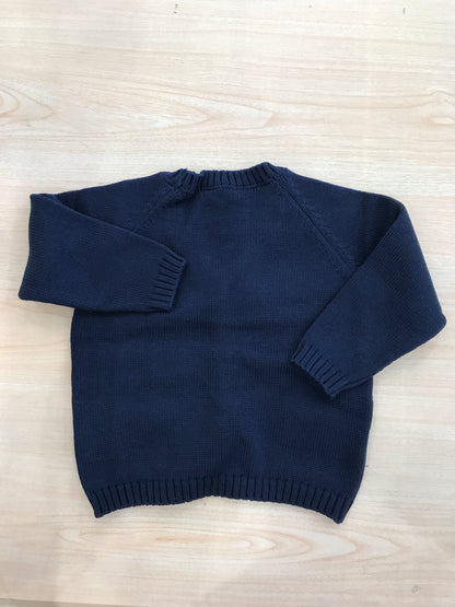 Cardigan Jo Milano in filo blu scuro con bottoncini sul davanti e piccole tasche