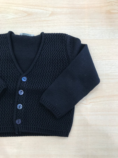 Cardigan Colibrì in filo blu scuro lavorato con scollo e bottoni sul davanti