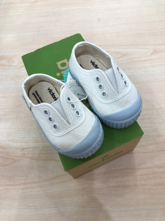 Scarpe Victoria in tela bianche con gomma celeste