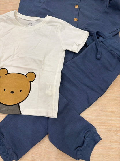 Tuta AVentiQuattrore in cotone avio tre pezzi t-shirt felpina e pantalone lungo con sacca abbinata decorato da orsetti