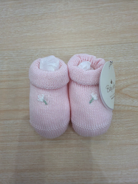 Babbucce Baby Lord in filo rosa con fiorellino ricamato sul davanti