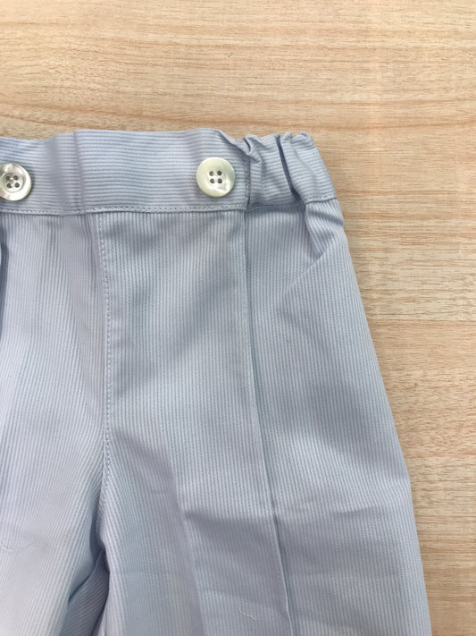Pantalone Bebè di Almy in cotone celeste rigato con elastico in vita e bottoncini