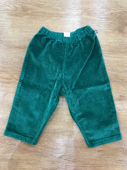 Pantalone Petit Bateau lungo verde in velluto a coste con elastico in vita