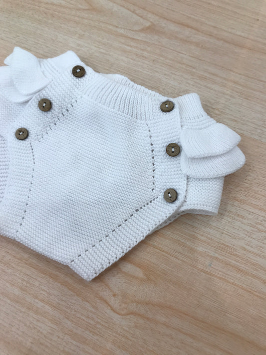 Culotte PCS in filo bianca con rusche laterali e sul retro con bottoncini marroni sul davanti