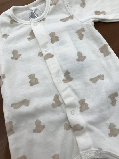 Tutina Petit Bateau in cotone bianca con orsetti beige manica lunga