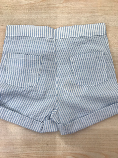 Pantalone Coccodè in cotone a righe bianche e celesti con risvolto e tasche laterali