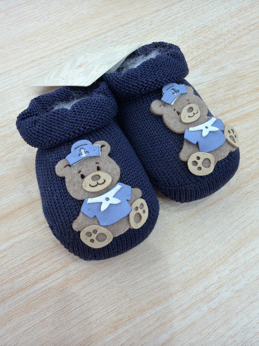 Babbucce Story Loris in filo blu scuro con orsetto marinaretto sul davanti