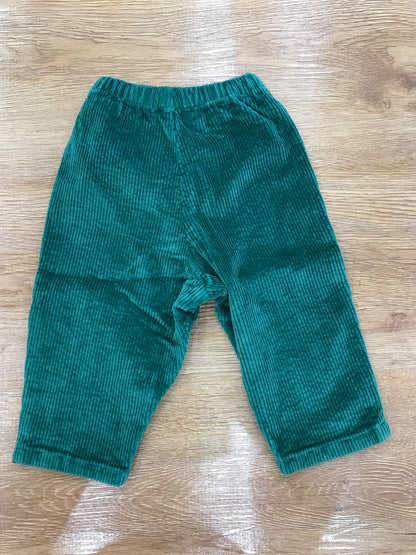 Pantalone Petit Bateau lungo verde in velluto a coste con elastico in vita