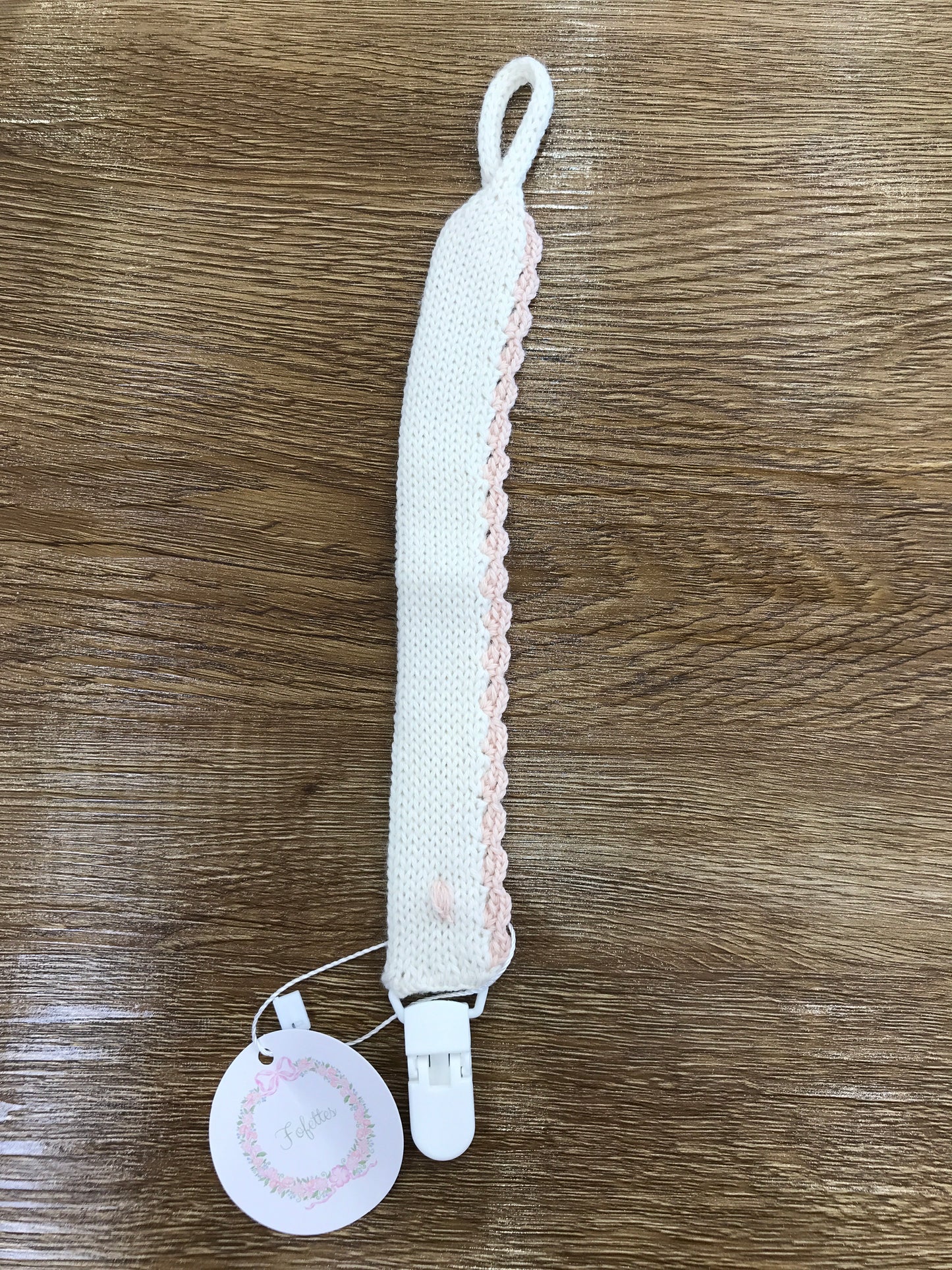 Catenina Fofettes panna con lato smerlato rosa e pois in rilievo