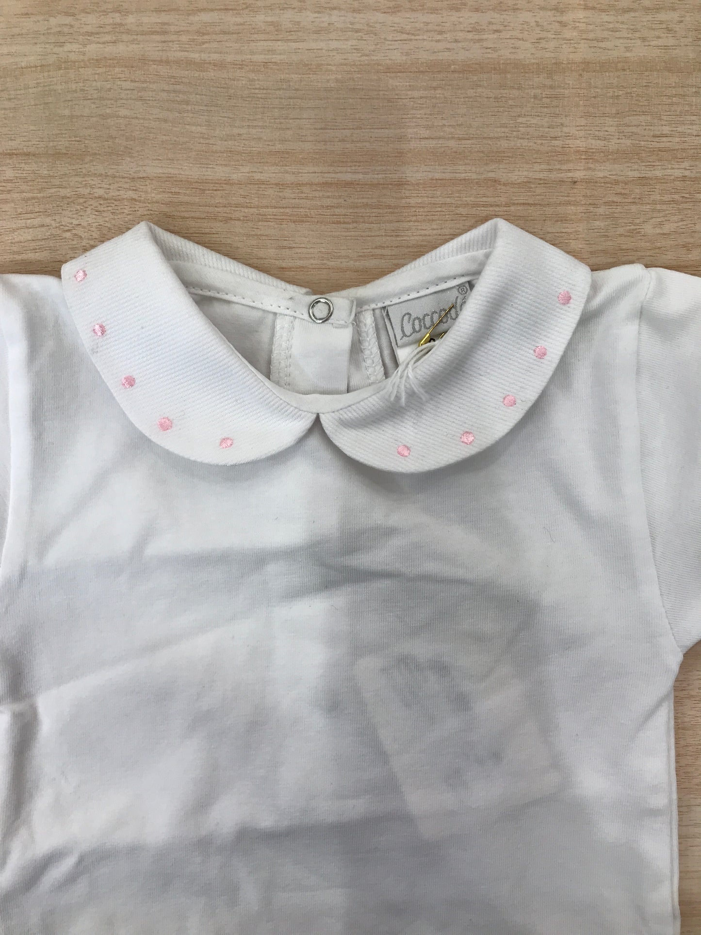 Body Coccodè in cotone mezza manica con colletto tondo con pois rosa ricamati