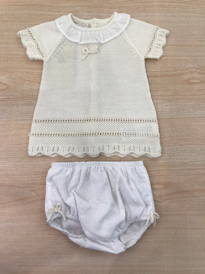 Completo PCS in filo mezza manica con colletto con rusche con culotte bianca abbinata