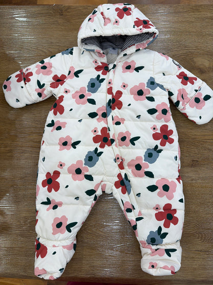 Eskimo Petit Bateau intero impermeabile imbottino con chiusura trasversale con cappuccio e decorato da fiorellini