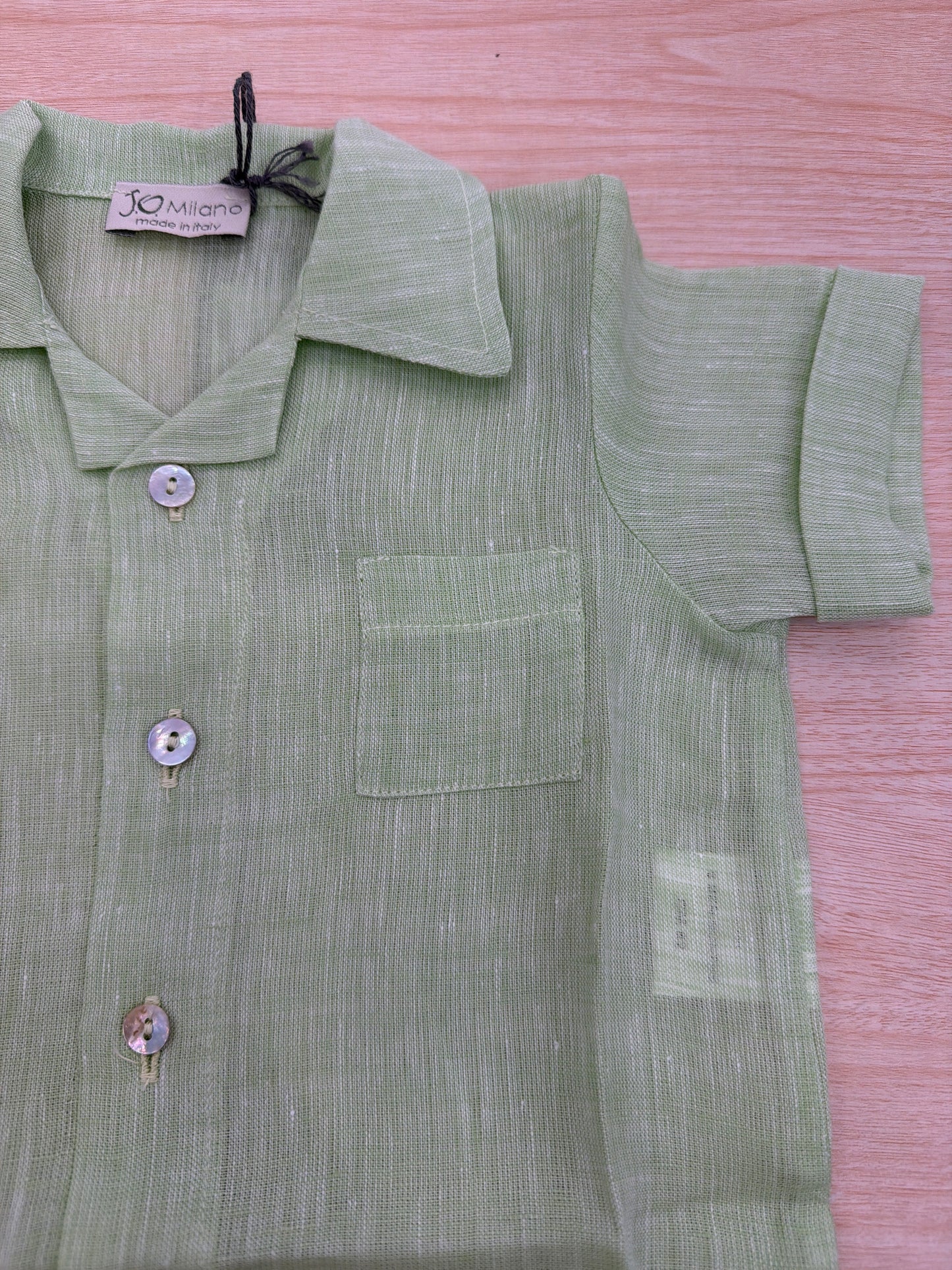 Camicia Jo Milano mezza manica in lino con bottoncini con taschino laterale