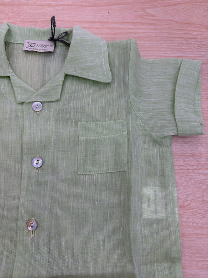 Camicia Jo Milano mezza manica in lino con bottoncini con taschino laterale