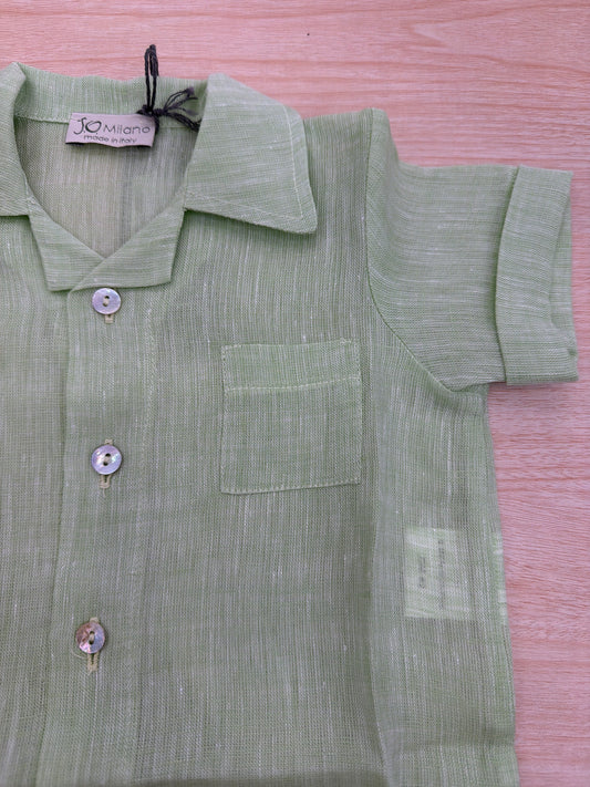 Camicia Jo Milano mezza manica in lino con bottoncini con taschino laterale