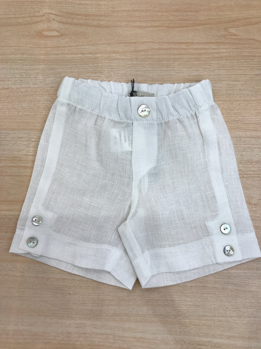 Bermuda Jo Milano in lino bianco con elastico in vita e bottoncini
