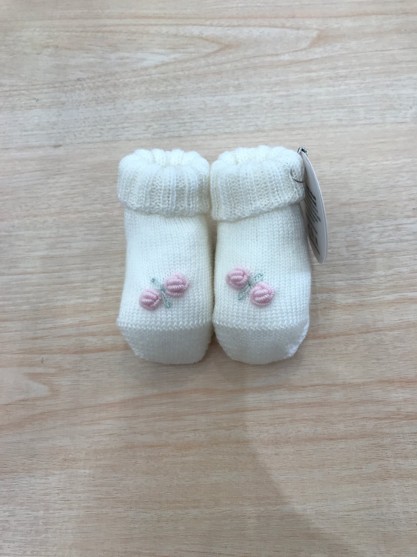 Babbucce Baby Lord lana con rose rosa ricamate sul davanti