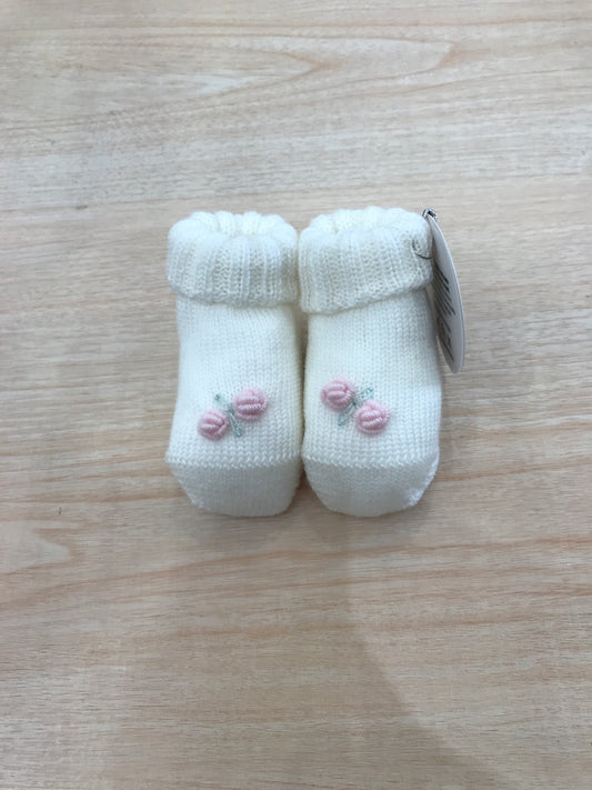 Babbucce Baby Lord lana con rose rosa ricamate sul davanti