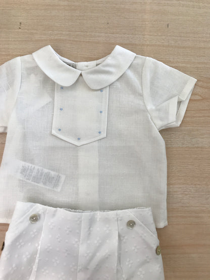 Completo Paz Rodriguez in cotone camicia mezza manica con lavorazione sul petto pantalone corto bianco