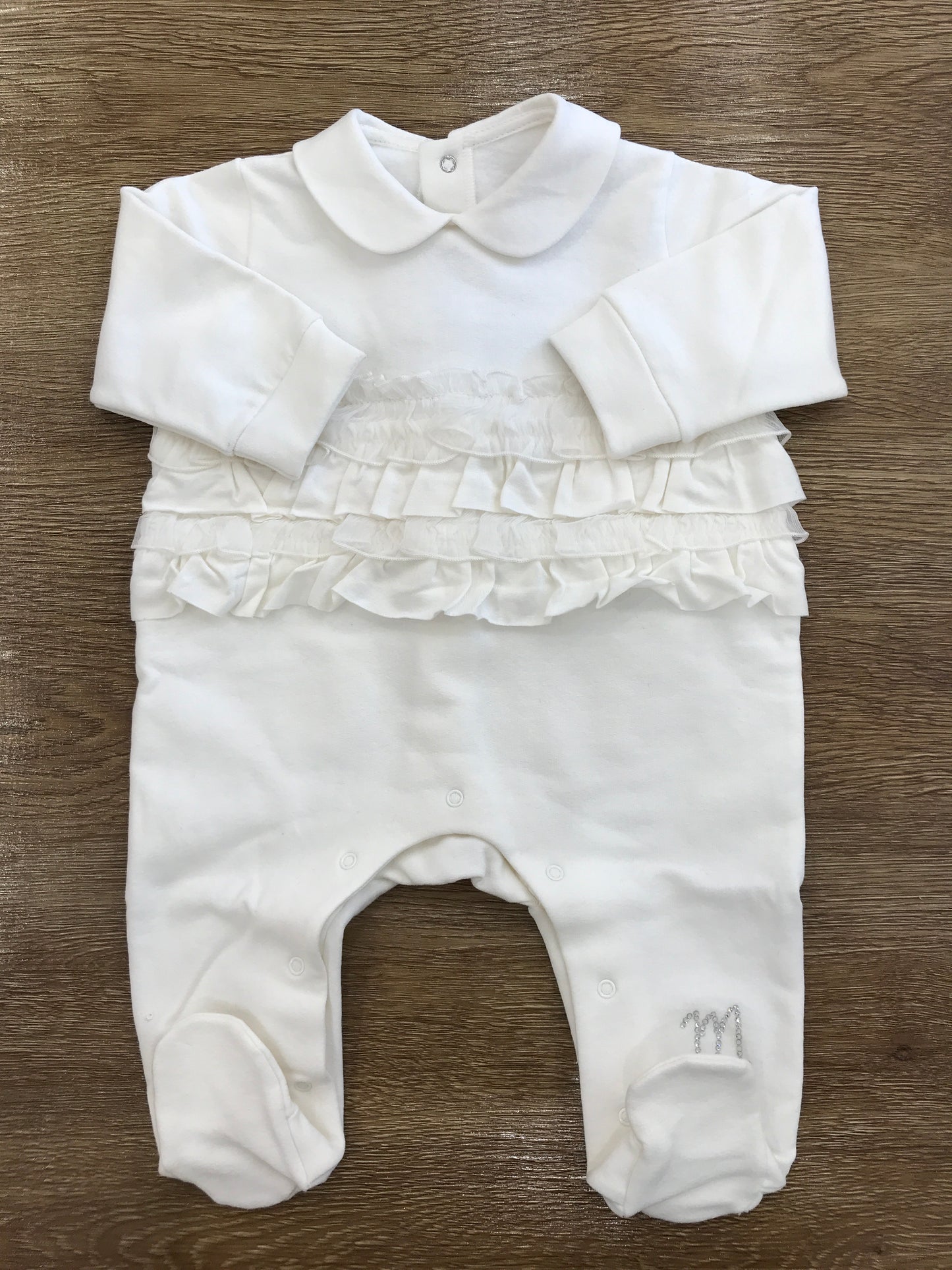 Tutina MiniCouture in caldo cotone panna con rusche