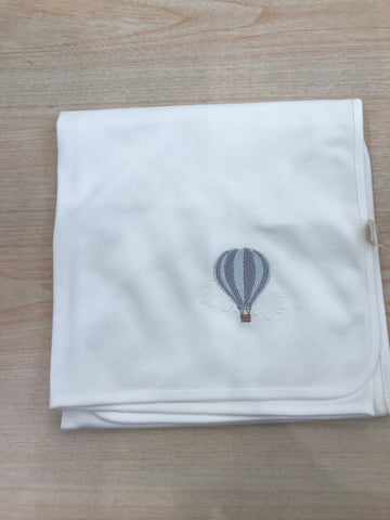 Mussola Baby Gi in cotone panna con mongolfiera ricamata