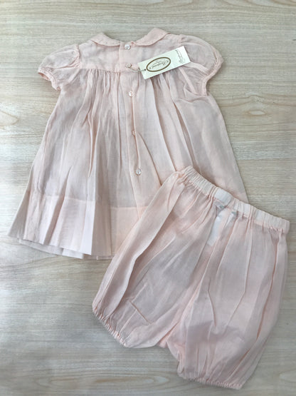 Abito BonPoint in cotone mezza manica a sbuffo con corpetto lavorato da puto smock e fiori con culotte abbinata