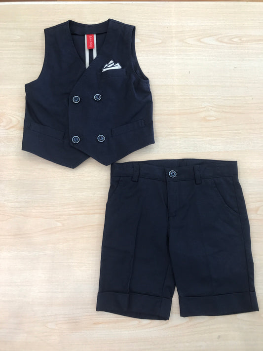 Completo John Twig gilet blu scuro con tasche e bottoncini con bermuda classico