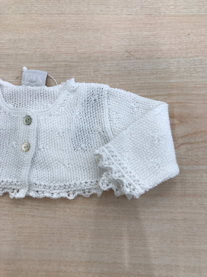 Cardigan Paz Rodriguez in filo bianco smerlato e due bottoni sul davanti