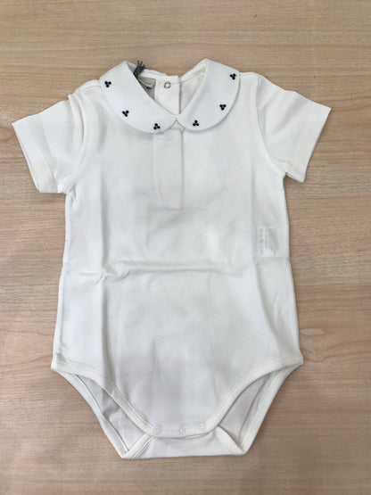 Body Jo Milano mezza manica in cotone con collo tondo con ricami blu