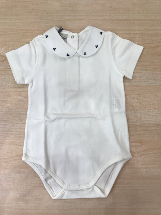 Body Jo Milano mezza manica in cotone con collo tondo con ricami blu